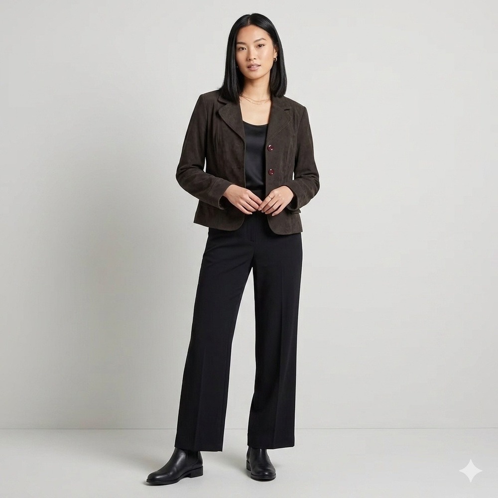 Norton McNaughton Blazer Faux Suede Women 12 Olive Green Stretch Professional